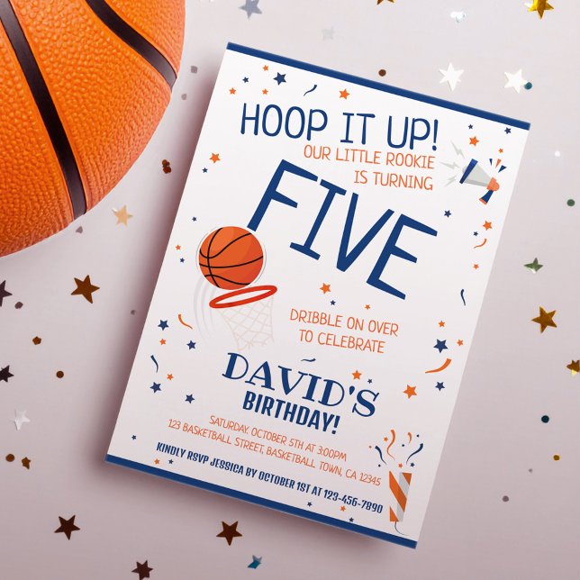 Little Rookie Hoop It Up Blue Basketball Birthday Invitation (Creator Uploaded)