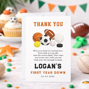 Little Rookie Sports 1st Birthday   All-Star Party Thank You Card