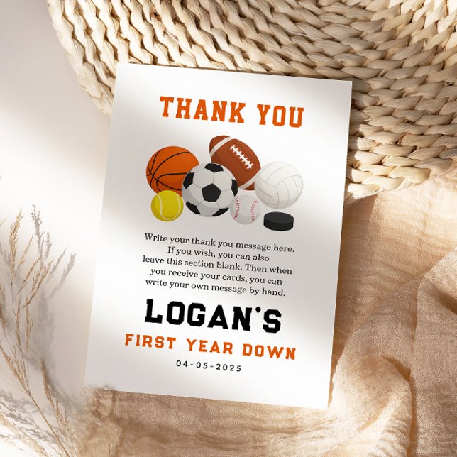 Little Rookie Sports 1st Birthday | All-Star Party Thank You Card (Little Rookie Sports 1st Birthday | All-Star Party Thank You Card)