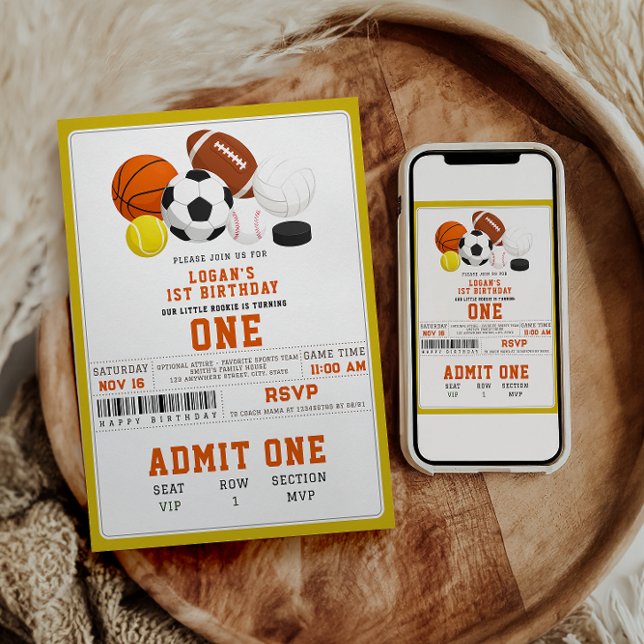 Little Rookie Sports 1st Birthday | Fun All-Star  Invitation (Little Rookie Sports 1st Birthday | Fun All-Star Invitation)