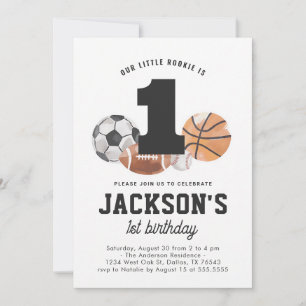 Little Rookie Sports 1st Birthday Invitation