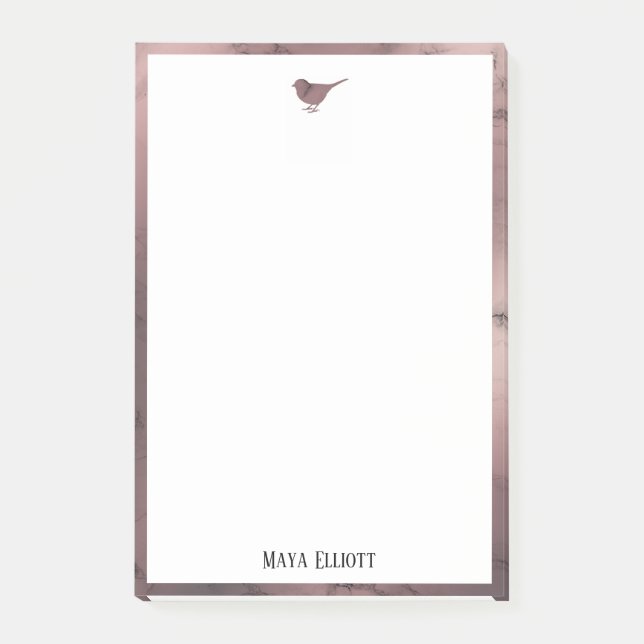 Little Rose Gold Marble Bird & Border on White Post-it Notes (Front)