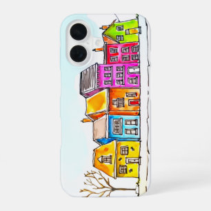 Little Row of Colourful Houses iPhone 16 Case