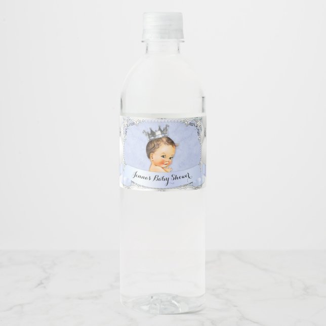 Little Royal Prince Baby Boy Diamonds Blue Water Bottle Label (Front)