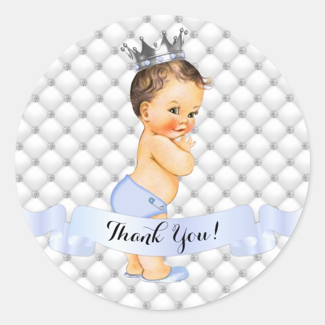 Little Royal Prince Diamonds Jewels Crown Blue Classic Round Sticker (Front)