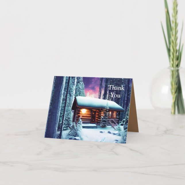 Little Rustic Log Cabin In The Woods Thank You Card (Front)
