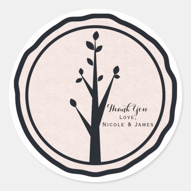 Little Rustic Tree Nature Wedding Custom Favour Classic Round Sticker (Front)