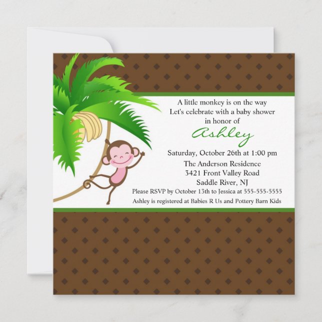 Little Safari Monkey Baby Shower Invitation (Front)