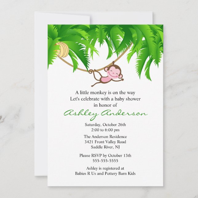 Little Safari Monkey Baby Shower Invitation (Front)