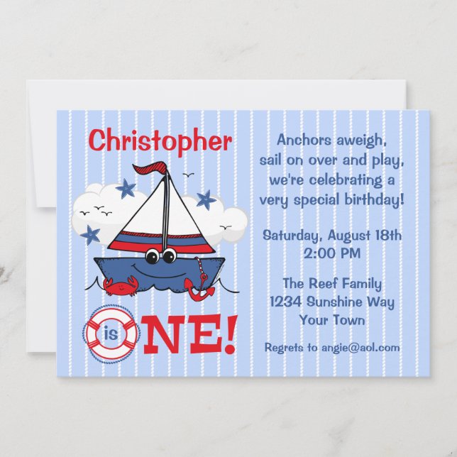 Little Sailboat 1st Birthday Invitation (Front)