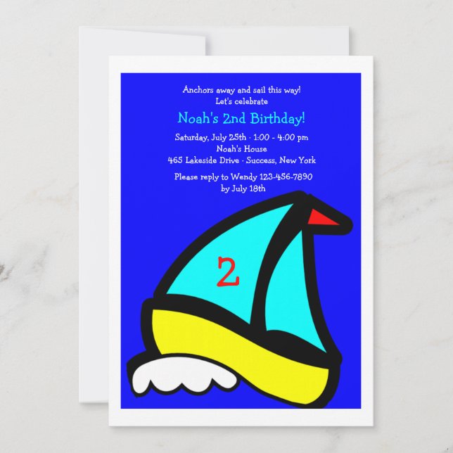 Little Sailboat Birthday Party Invitation (Front)