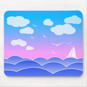 Little Sailboat In The Ocean Cute Playful Seascape Mouse Mat