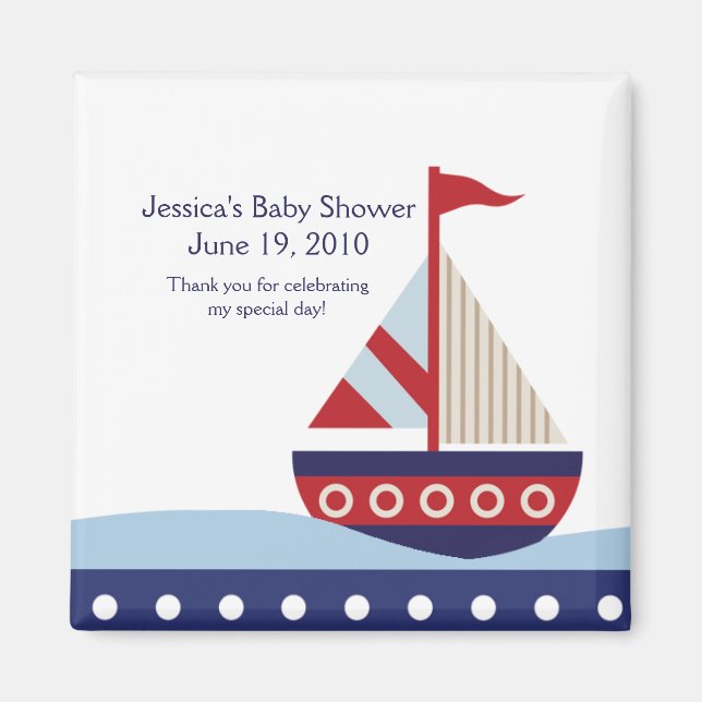 Little Sailboat Navy  Baby Shower Magnet Favour (Front)