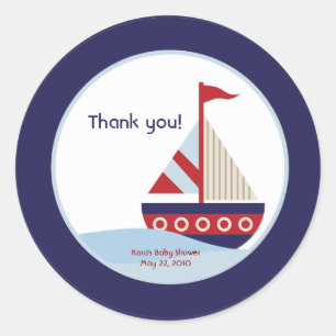 Little Sailboat Navy Boat Baby Shower Favour Classic Round Sticker
