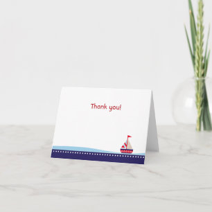 Little sailboat Navy Folded Thank you note Card