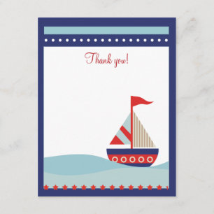 Little Sailboat Navy Naut 4x5 Flat Thank you note Card
