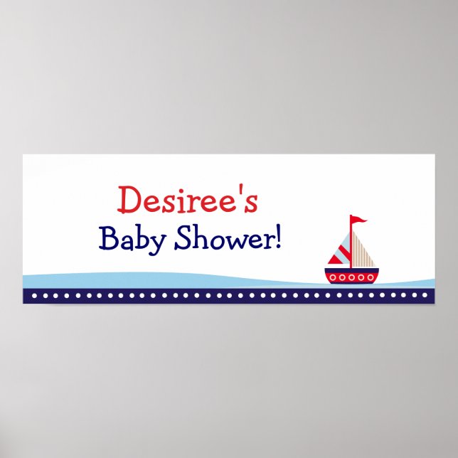 Little Sailboat Personalised Baby Shower Banner Poster (Front)