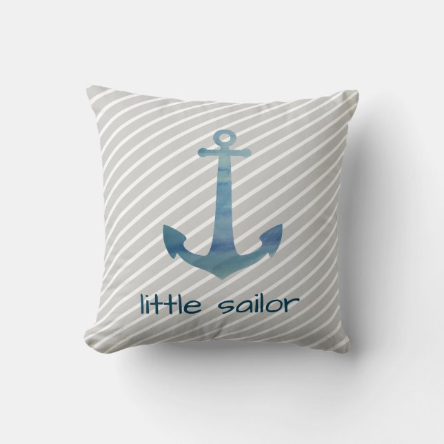 Little Sailor Anchor Nautical Stripe Pillow (Front)