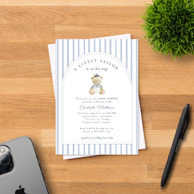 Little Sailor Bear Coastal Baby Shower Invitation (Insitu (Invitation Card))