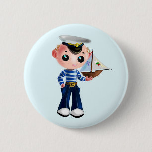 Little Sailor Boy Button - Your Colour - Text