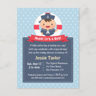 Little Sailor Boy Nautical Baby Shower Invitations