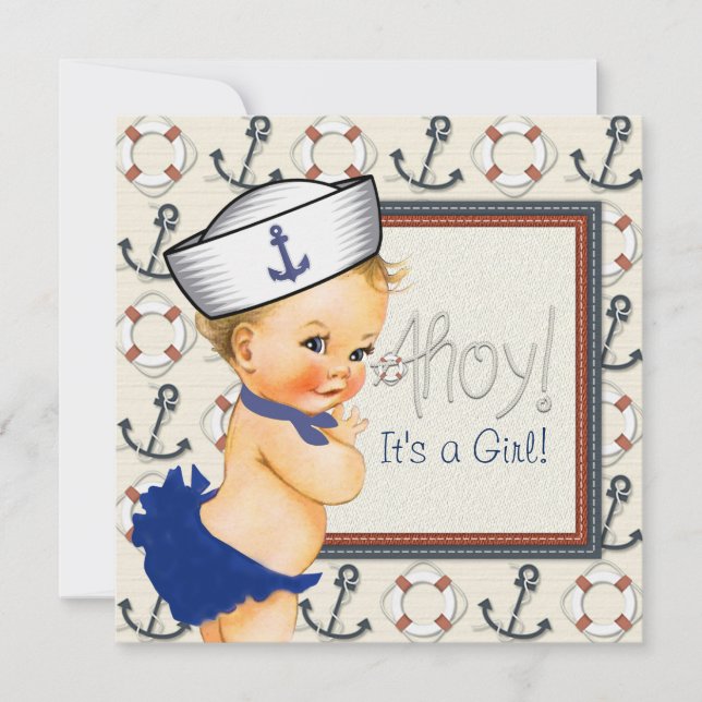 Little Sailor Girl Nautical Baby Shower Invitation (Front)