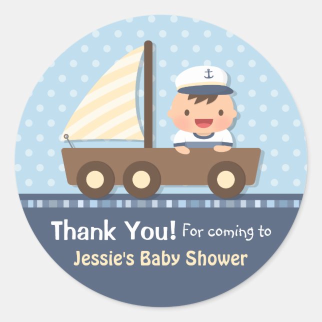Little Sailor Nautical Baby Shower Party Classic Round Sticker (Front)