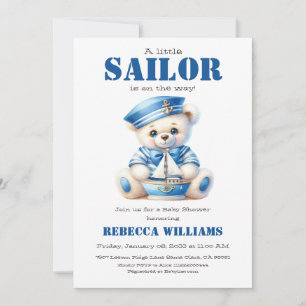 Little Sailor Nautical Blue Bear Boy Baby Shower Invitation