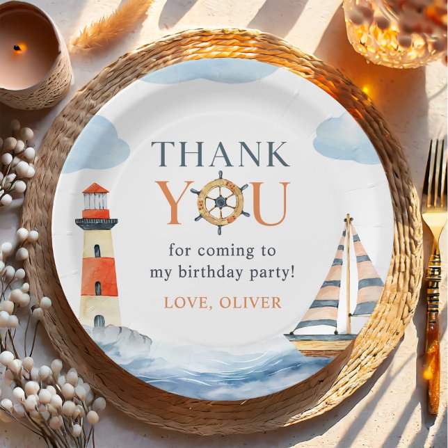 Little Sailor Nautical Blue Pastel 1st Birthday Paper Plate (Creator Uploaded)