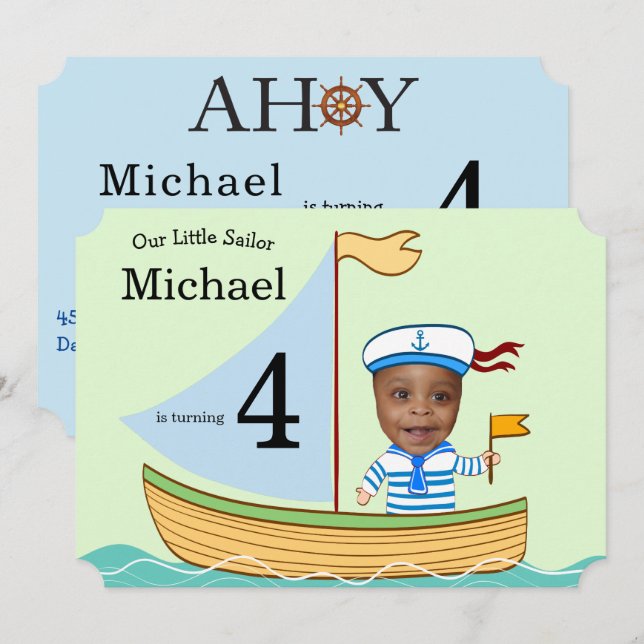 Little Sailor Nautical Boys Birthday Invitation (Front/Back)