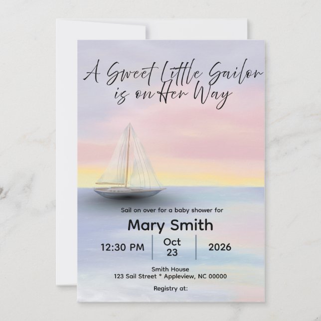 Little Sailor on Her Way Baby Shower Invite  (Front)