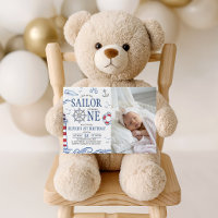 Little Sailor Photo Nautical 1st Birthday Invite