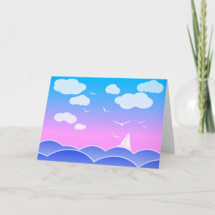 'Little Sailor' - Sailboat Blue Ocean White Clouds Card