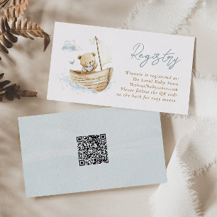 Little Sailor Teddy Bear Baby Registry QR Code Enclosure Card