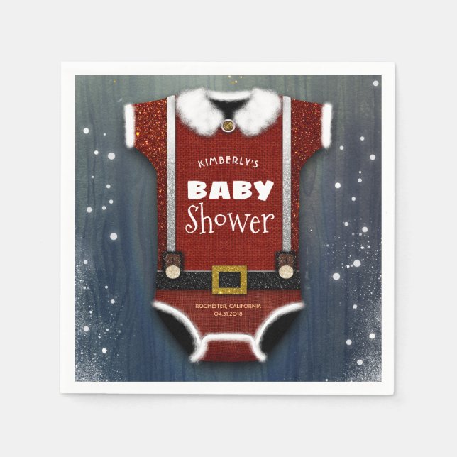 Little Santa Bodysuit Winter Baby Shower Napkin (Front)