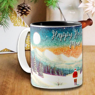 Little Santa in a big snowy landscape personalised Two-Tone Coffee Mug