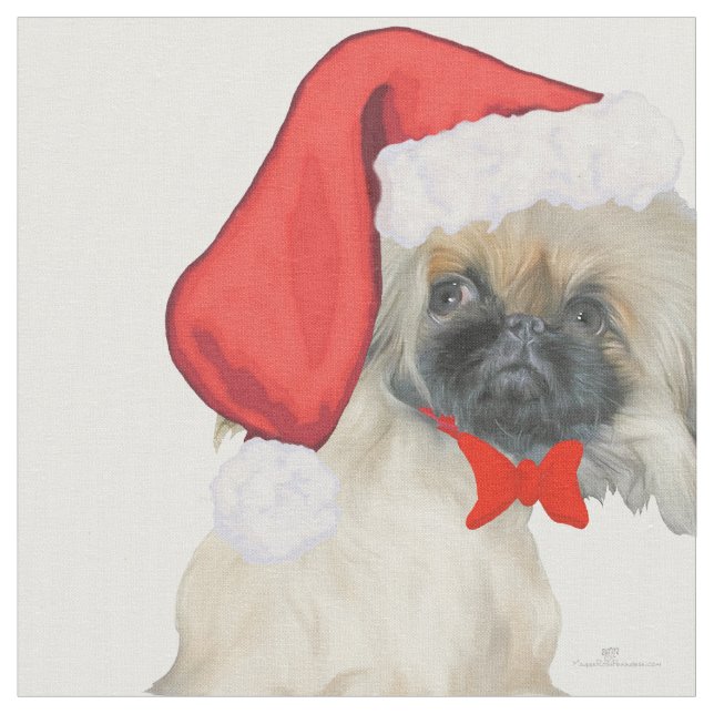 Little Santa Pekingese Fabric (Close Up)