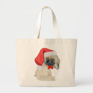 Little Santa Pekingese Large Tote Bag