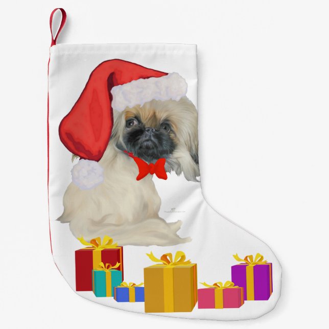Little Santa Pekingese Small Christmas Stocking (Front)