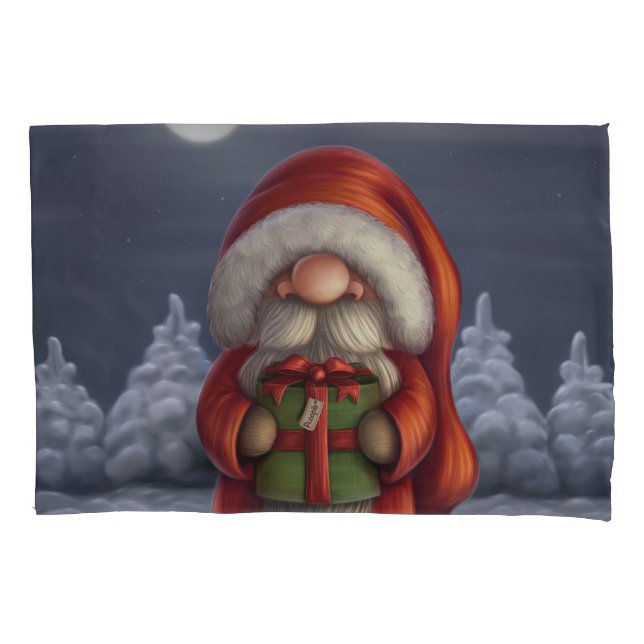 Little Santa with a gift Pillowcase (Front)