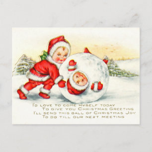 Little Santas Frolicking in the Snow Holiday Postcard