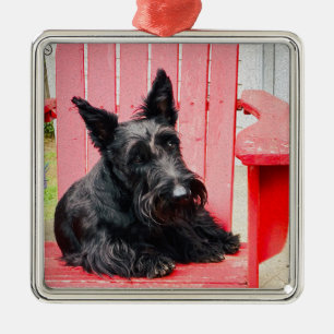 Little Scottie in a Big Red Chair Metal Tree Decoration
