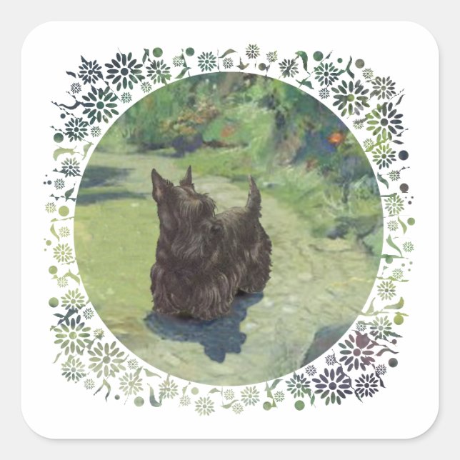 Little Scottie in the Garden Square Sticker (Front)