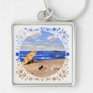 Little Scottie Plays at the Beach Key Ring