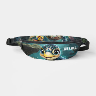Little sea turtle exploring with her friend. bum bags