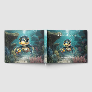 Little sea turtle exploring with her friend. guest book