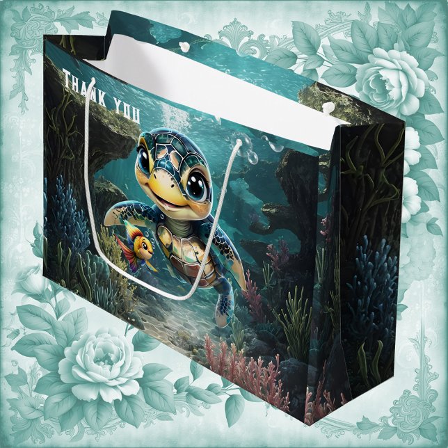Little sea turtle exploring with her friend.  large gift bag (Creator Uploaded)