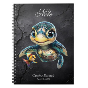 Little sea turtle exploring with her friend. notebook