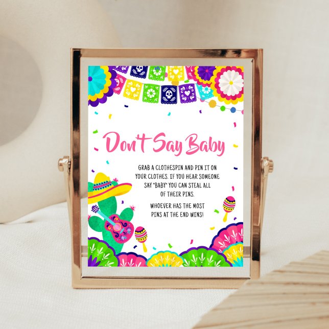 Little Senorita Fiesta Baby Shower Don't Say Baby  Poster (Mexican Baby Shower Don't Say Baby Sign)