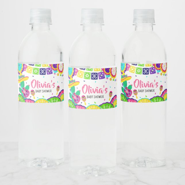 Little Senorita Fiesta Baby Shower  Water Bottle Label (Bottles)